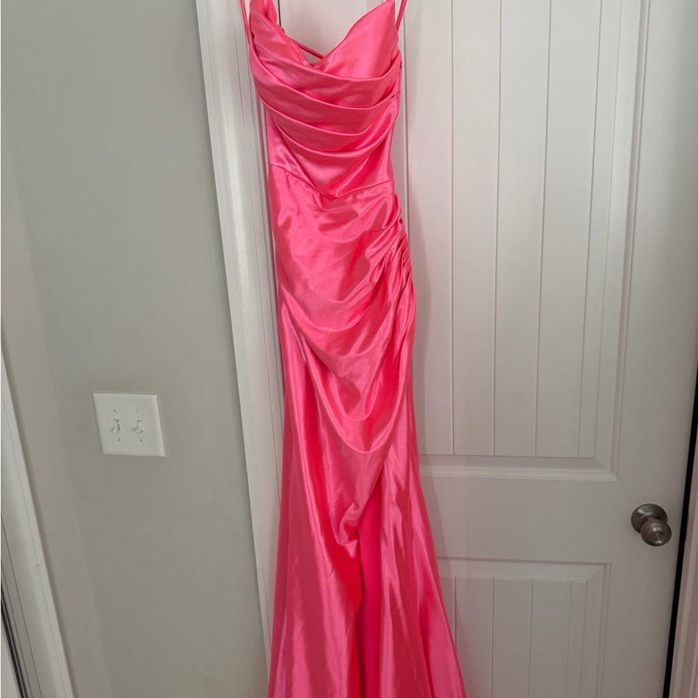 Chic Pink Satin Maxi Dress